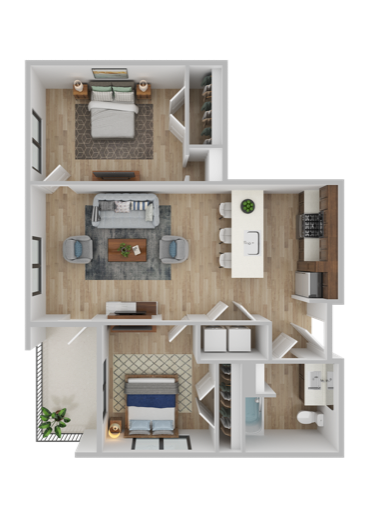 2 Bed / 1 Bath floor plan